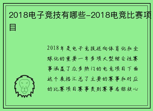 2018电子竞技有哪些-2018电竞比赛项目